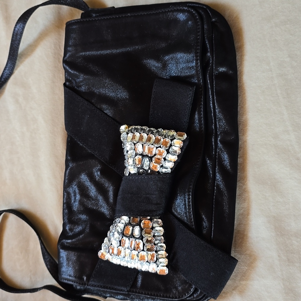 Chloe Black Crossbody bag with Jeweled Bow